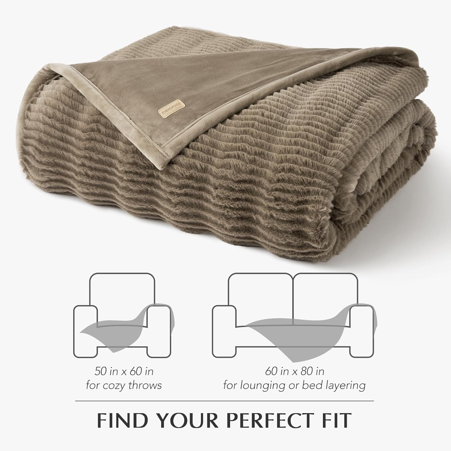 EVERGRACEHOME Ultra Soft Faux Fur Throw Blanket for Couch, Luxury Sculpted Texture Faux Blanket for Bed, Fluffy Thick Plush Warm Fuzzy.