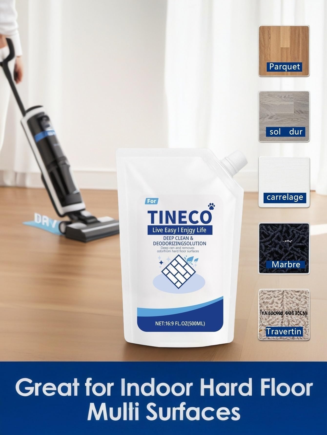 Detergente per pavimenti - Ricarica da 500 ml x 3, compatibile con Tineco iFloor 2/3 Breeze, FLOOR ONE S3/S5/S5 Pro 2/S6/S7 Pro, profumato al limone/lavanda/naturale, non lascia residui