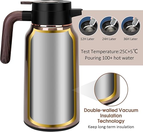 Miniatura 20 de Jarra térmica de café de 68 onzas, jarras de acero inoxidable para líquidos calientes durante 36 horas, jarras de café aisladas para mantener