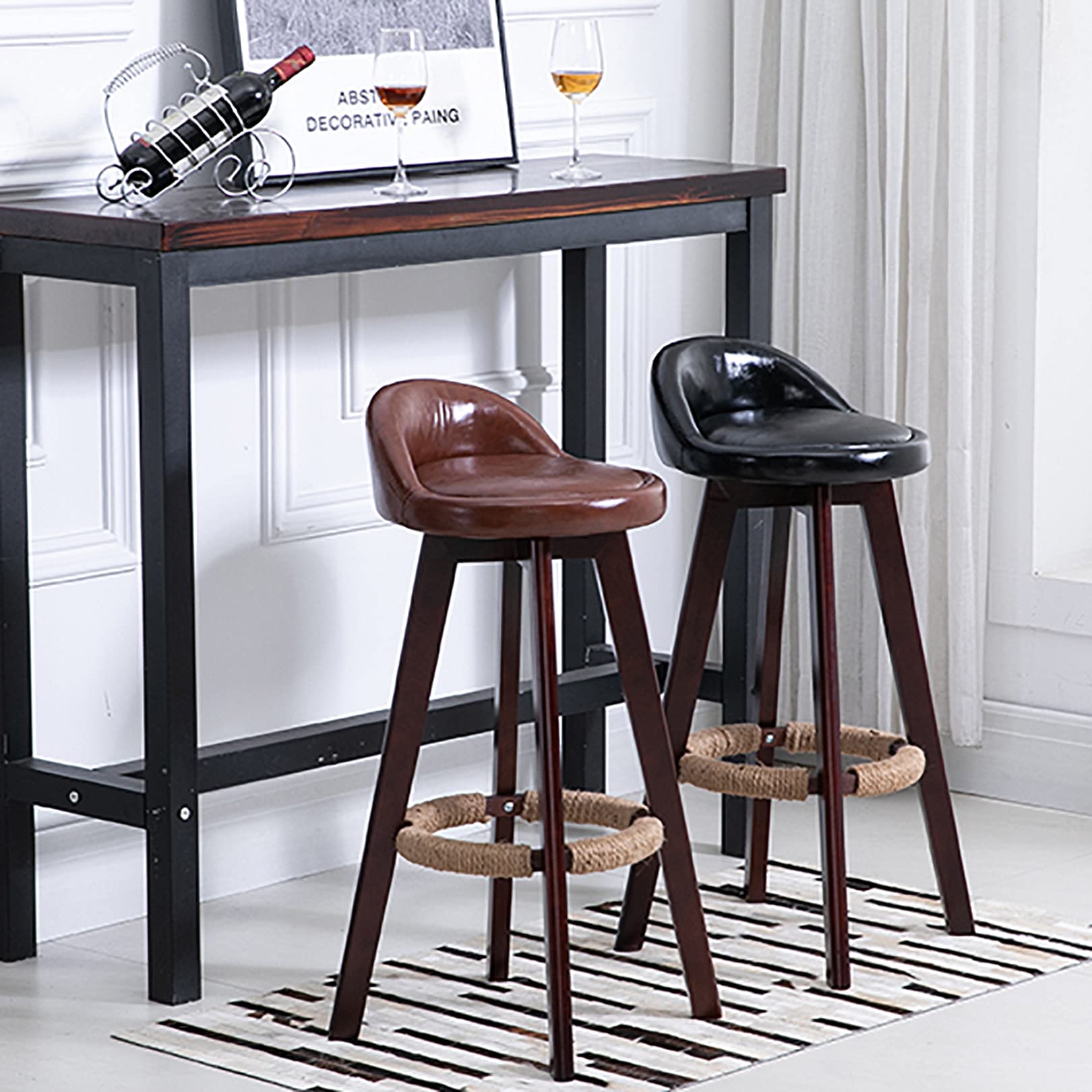 Amazon｜カウンター高さバースツール木製脚付きモダンなPUレザー背の