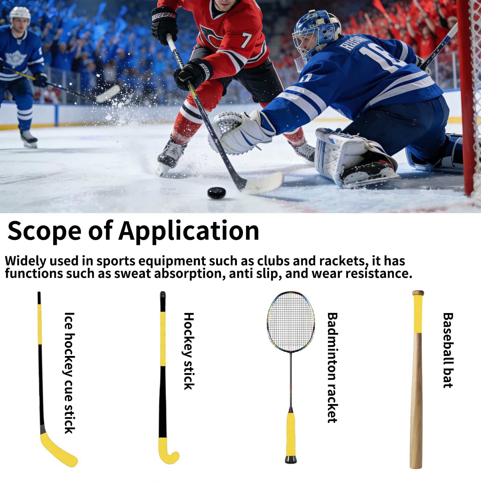 Cinta de hockey para hockey, cinta de agarre para hockey sobre hielo, antideslizante, para agarre de bádminton, raqueta de ping pong, cuerda de saltar, bastón de golf, raqueta de tenis y squash