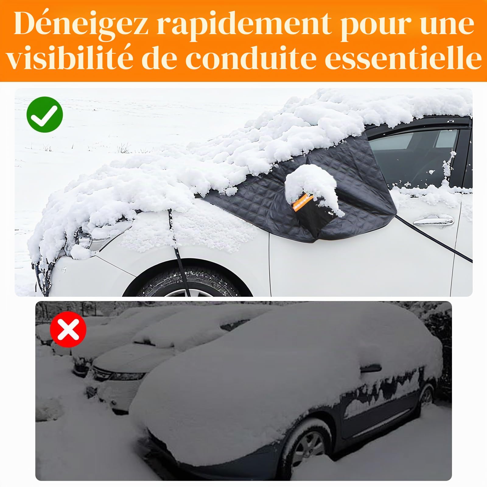 Housse de protection pour pare-brise de voiture - En tissu Oxford 600D - Accessoire d'hiver de voiture - Protection 3 en 1 pour pare-brise, capot et rétroviseurs latéraux - Pour petites voitures