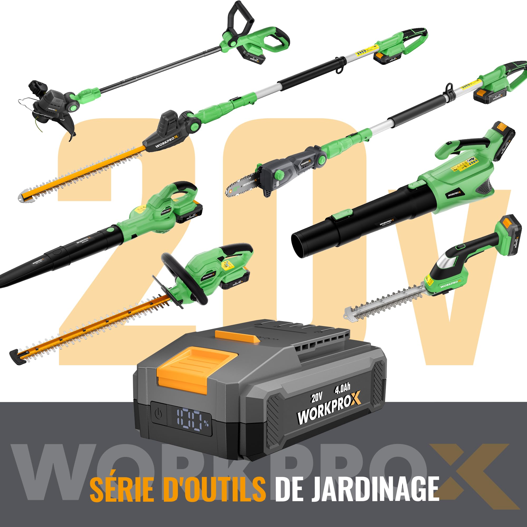 WORKPROX Coupe Bordures sans Fil 20V avec Batterie 4,0Ah | Tête Pivotante à 90°, Tondeuse Coupe-Bordures 2-en-1 Outil de Jardin, Largeur de 30 cm, 2 x 5 m de Fil Nylon