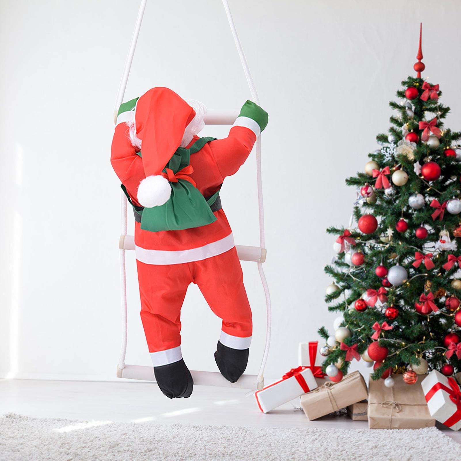 Décoration Noël - 3 Pères Noël Grimpant Sur Une échelle De Corde - Ornements Suspendus Pour Sapin, Fenêtre, Mur