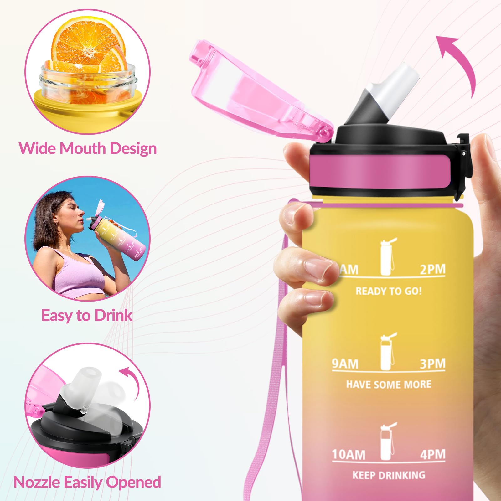 Mulbijeo Borraccia 1 Litro, Libre de BPA & Reutilizables, Borracce con Cannuccia, A Prova di Perdita, Borracce Palestra, Portatile, Borraccia Motivazionale per Scuola, Palestra, Ufficio, Festa