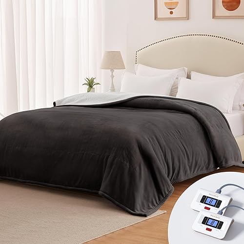 Manta térmica eléctrica tamaño King, manta térmica de 100 x 90 pulgadas, manta térmica de 12 horas de apagado automático, 10 niveles de calor,