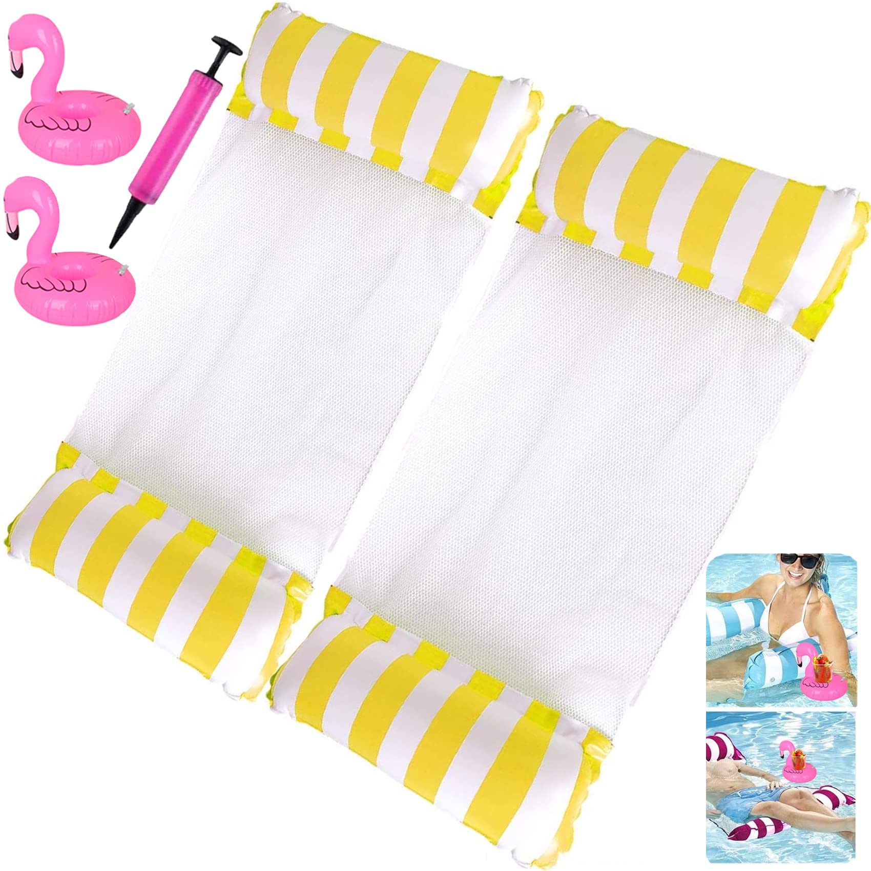 2 Pezzi Materasso ad Aria Piscina Acqua Amaca con 2 Pezzi Gonfiabile Porta Bevande, Gonfiabile Nuoto Letto 4 in1 Acqua Amaca Salotto Sedia Piscina Salotto Amaca Gonfiabile Piscina