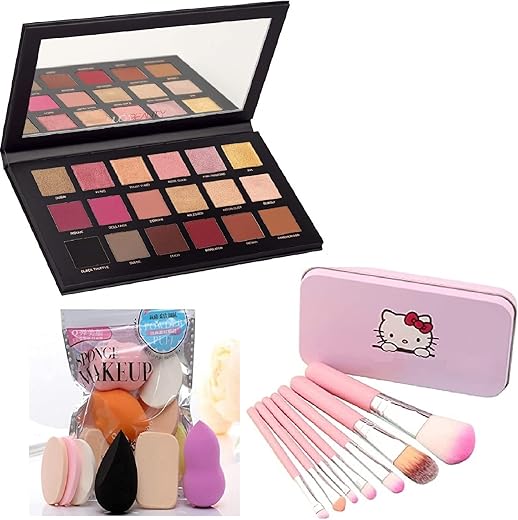 D.B.Z. Combo Of Rose Gold Remastered 18 Multicolor Eye shadow with Makeup7 Pc Brush set & Family Pack blender (3 Items in the set) Shimmery, Matte , Glitter Finish