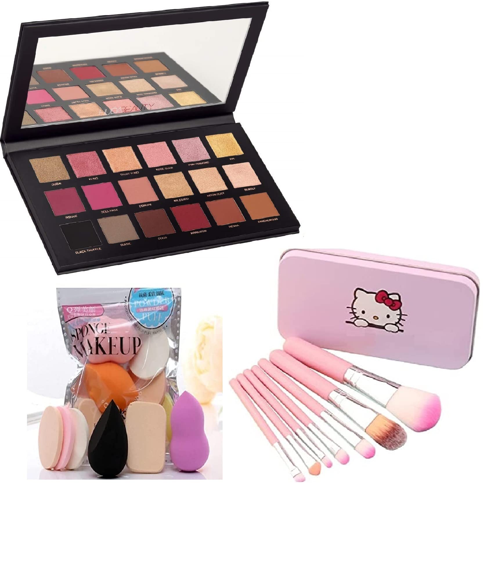 Combo Of Rose Gold Remastered 18 Multicolor Eye shadow with Makeup7 Pc Brush set & Family Pack blender (3 Items in the set) Shimmery, Matte , Glitter Finish-image-14