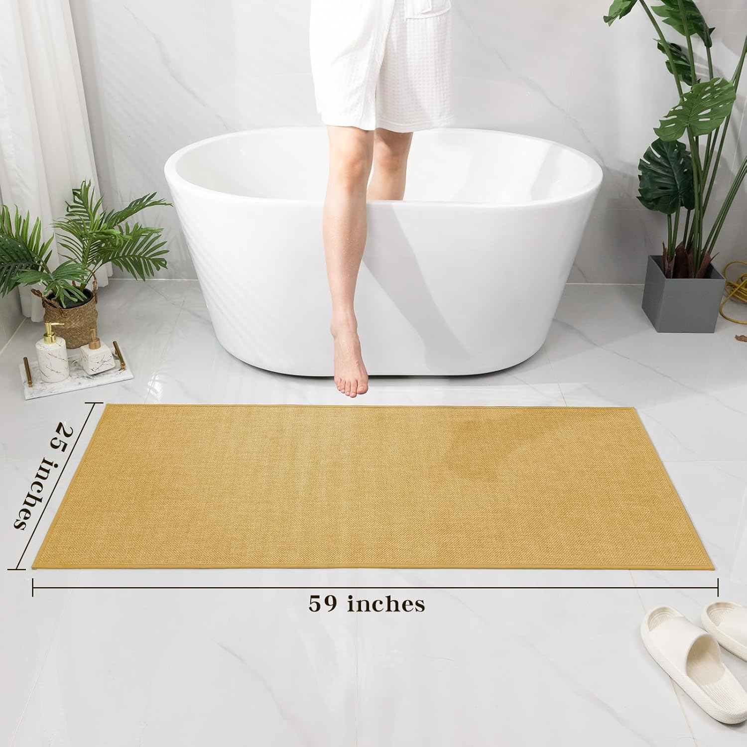 chakme bathroom rugs mat 59x25, ultra thin non slip bath mat large quick dry absorbent bath mat for bathroom floor, (yellow, 59"x25") yellow 2' x 4'11" (rectangular)