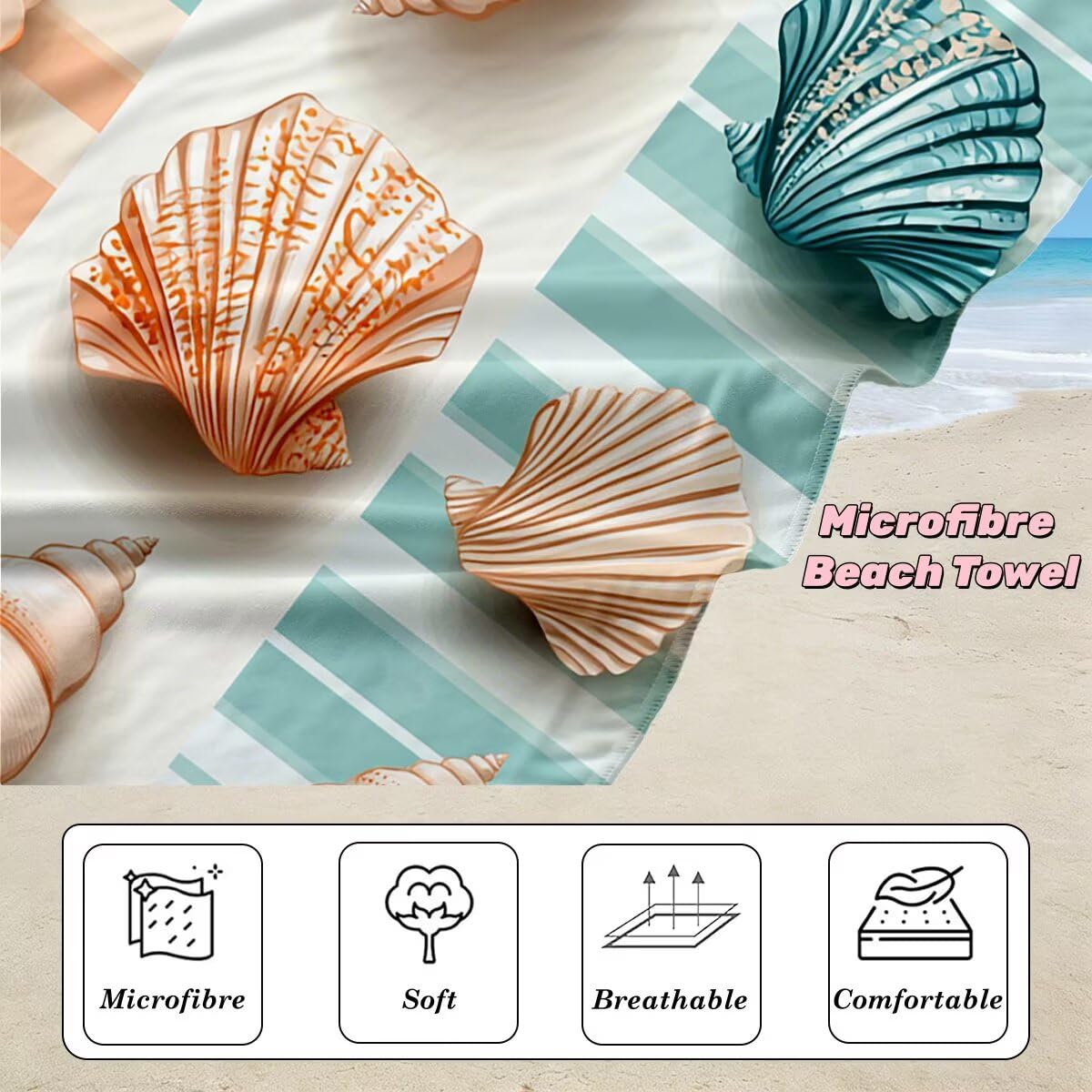 Toalla Playa 80x160 cm, Toalla Gimnasio Microfibra Secado Rapido, Juego de 2 Antiarena Toallas de Playa, Ligera Compacta Toallas Microfibra Grande para Viaje, Regalo Hombre Mujer (Caparazón) -5025