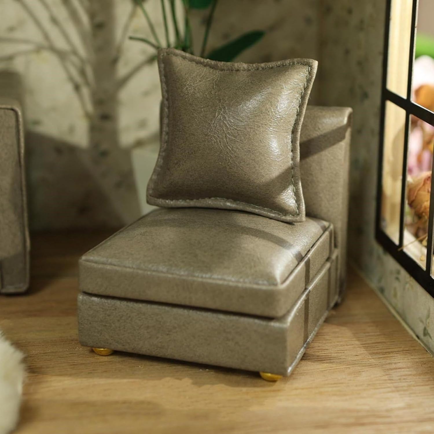 1 1/12 Scale Sofa Set with Washable Fabric, Wooden Base Realistic Living Room Decor for Creative Play Accessories Miniature Sofa Set Wood Fabric Doll Furniture