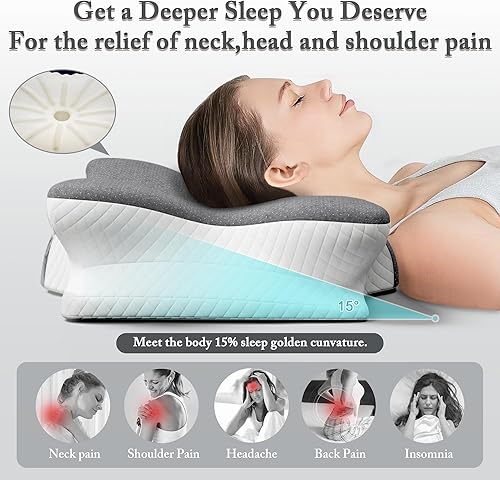 Miniatura 4 de Almohada cervical para aliviar el dolor de cuello  Almohada ergonómica de espuma viscoelástica con ranura para reposabrazos y funda de almohada de