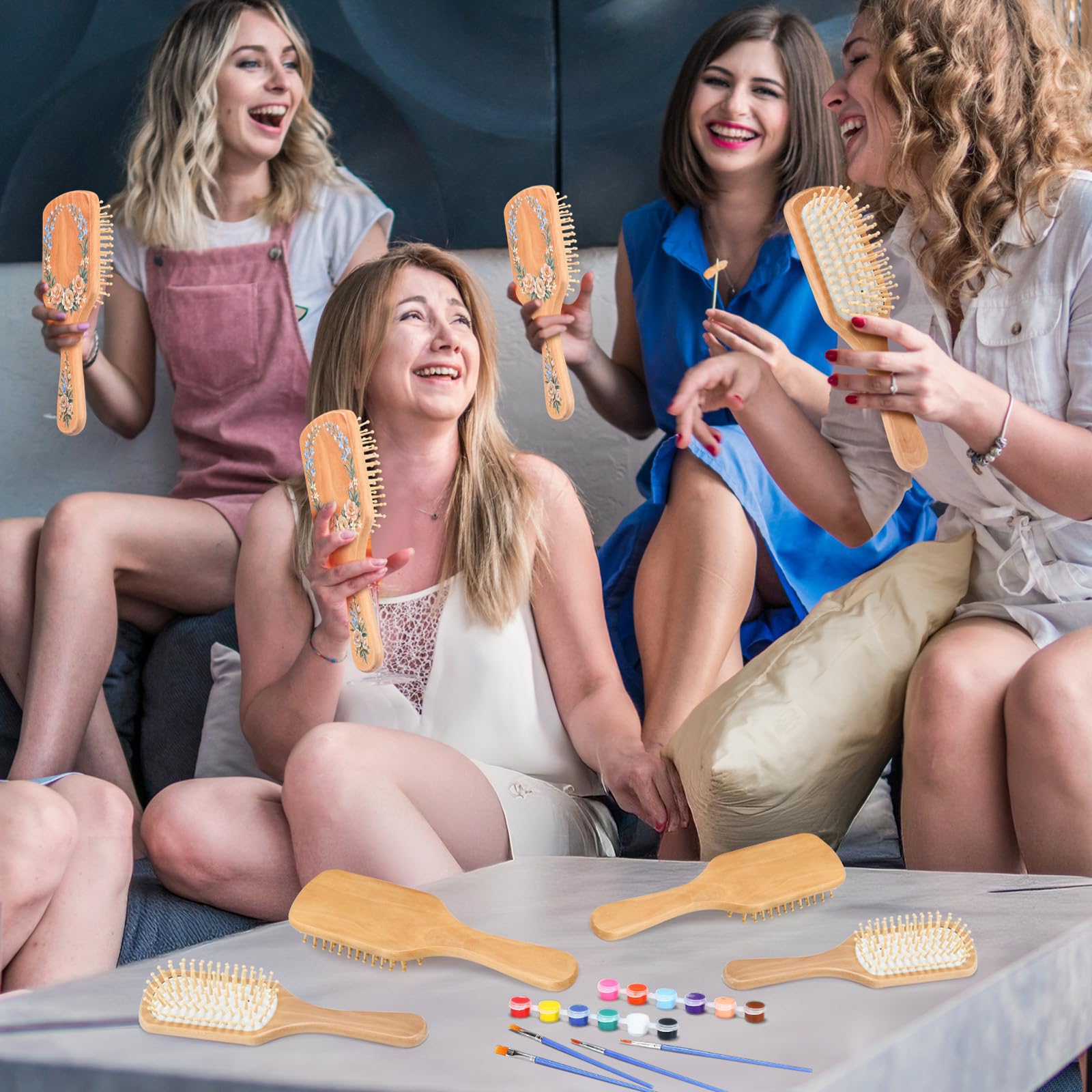 Meanplan 16 Set DIY Holz Haarbürste Malerei Kits Machen Sie Ihre eigenen Haarbürste Handbemalte Haarbürste Nacht Party Supplies mit Pinsel und Palette für DIY Geschenk Party Handwerk (Quadratisch)