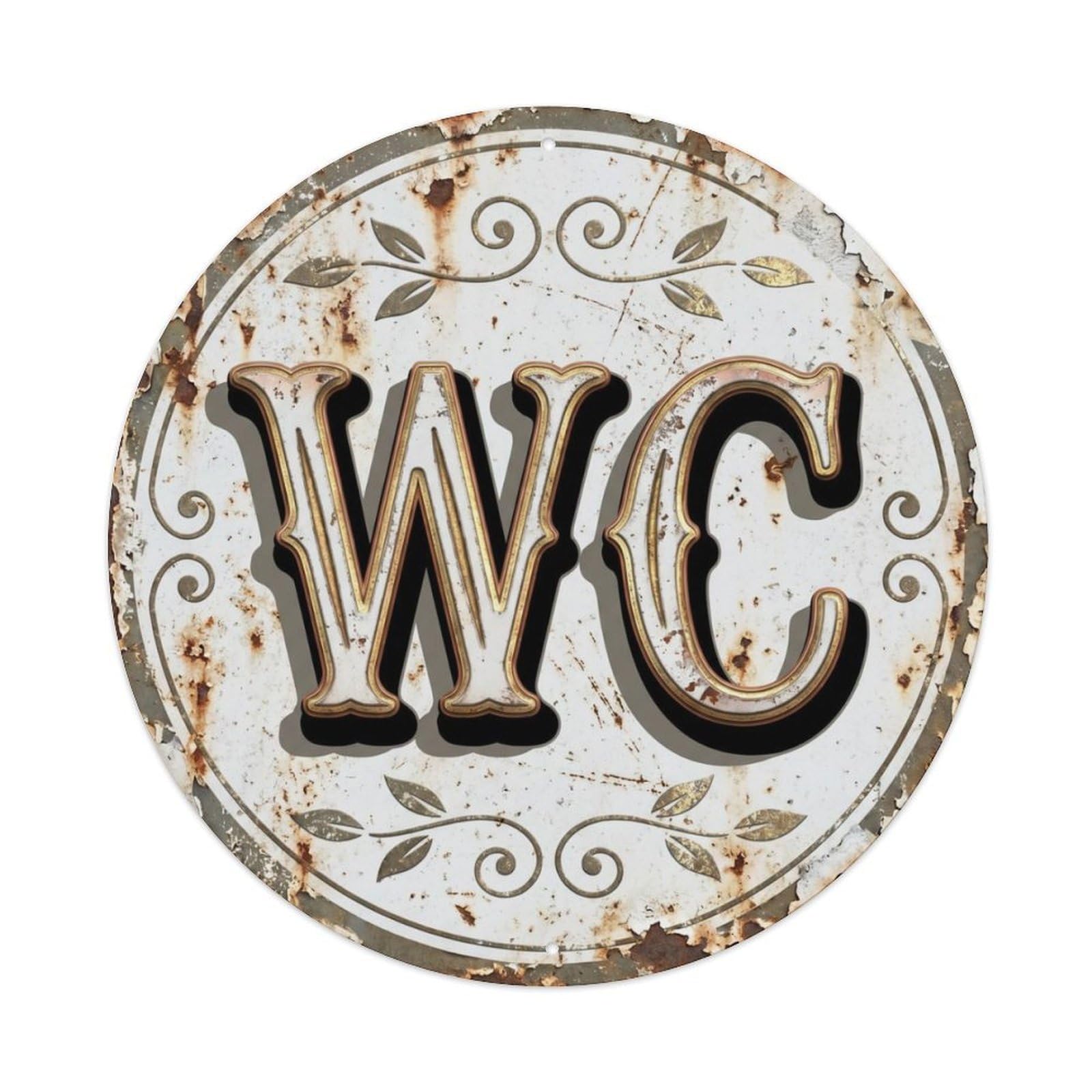 Toilet （WC） Shabby Emblem Metal Tin Sign Plaque Wall Decor for Cafe, Club Bar, Office, Home Garden Round Metal Poster 8x8Inch