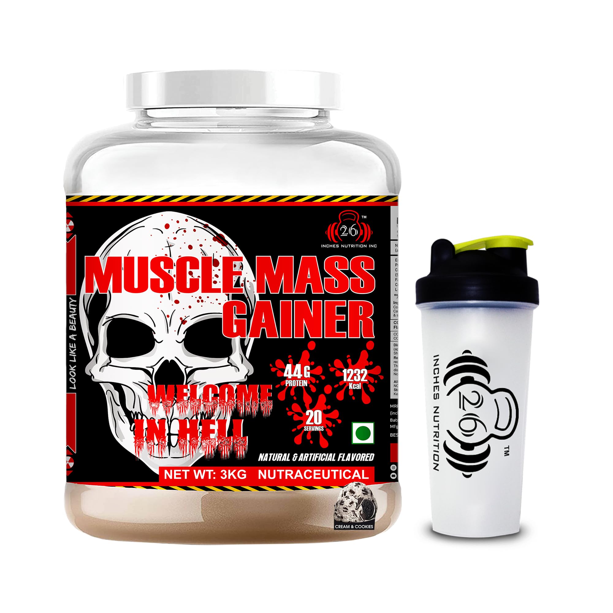26 INCHES NUTRITION INC Muscle Mass Gainer | Weight Gainer | Heavy Weight Gainer | Bulk Gainer | Size Gainer (Cream & Cookies, 3 Kg+ With Shaker) (B0BNQKM5VK) Amazon Price History, Amazon Price Tracker