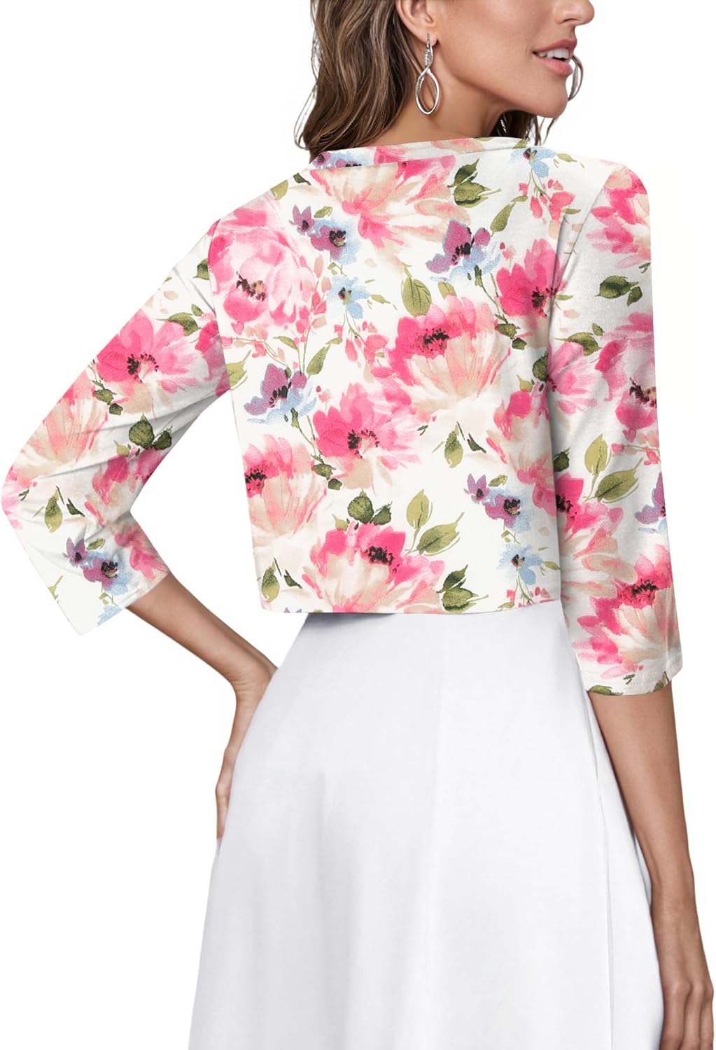 CRAZY GRID Women's Summer Lightweight Cardigan 3/4 Sleeve Shrugs Knit Bolero Open Front Cropped Cardigan for Women S-XXL - Image 5