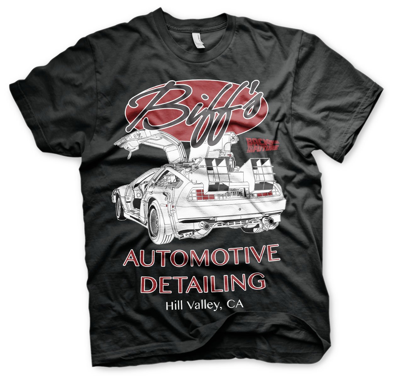 Back To The Future Men's Black Officially Licensed Biff's Automotive Detailing T-Shirt (Black), Large