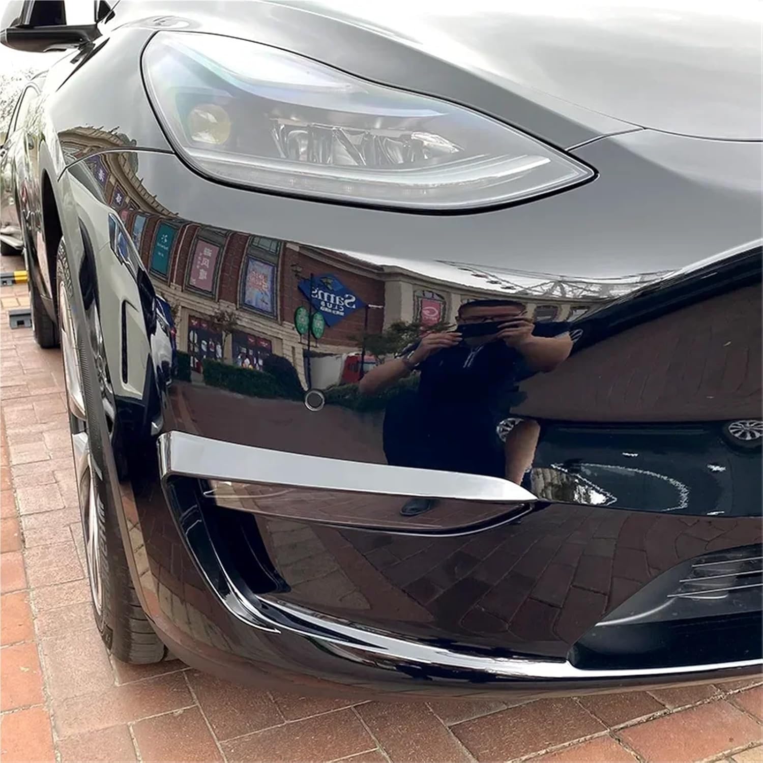 Front Bumper Splitter Side Spoiler Air Vent Wind Knife Body Kits Compatible With Tesla Model Y 2017 2018 2019 2020 2021 2022 Glossy Bla(Carbon look)