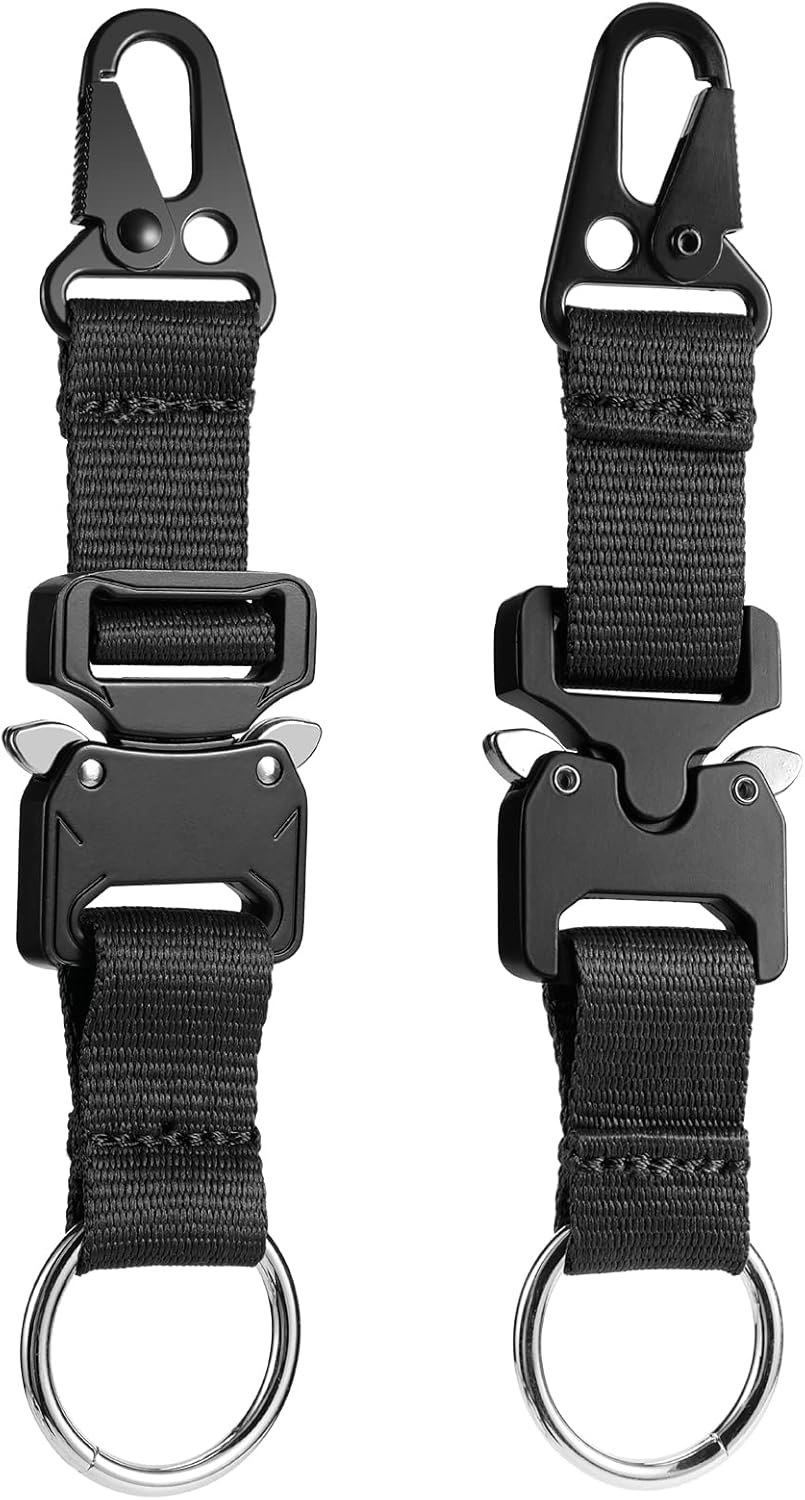 SOWHUP Tactical Keychain with Heavy Duty Quick Release Metal Buckle, EDC Gear Clips with HK Clip and Stainless Steel Ring