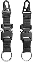 Vista 1 de Tactical Keychain with Heavy Duty Quick Release Metal Buckle, EDC Gear Clips with HK Clip and Stainless Steel Ring Black - (Pack of 2)