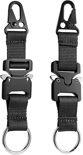 Miniatura 6 de Llavero táctico con hebilla de metal de liberación rápida resistente, clips de engranaje EDC con clip HK y anillo de acero inoxidable