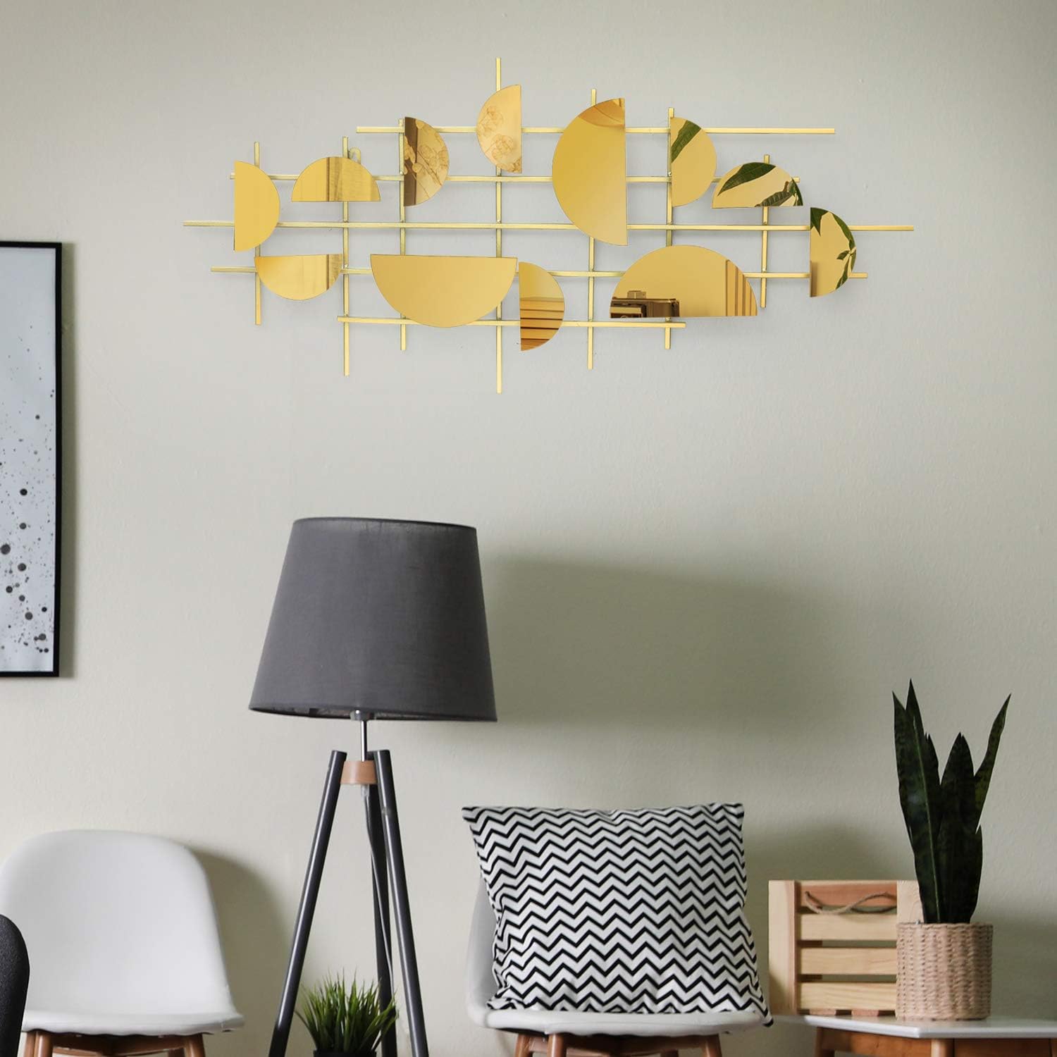 Asense Home Collection Mirror, Classic Metal Decorative Wall Mirror (Semicircle Gold)