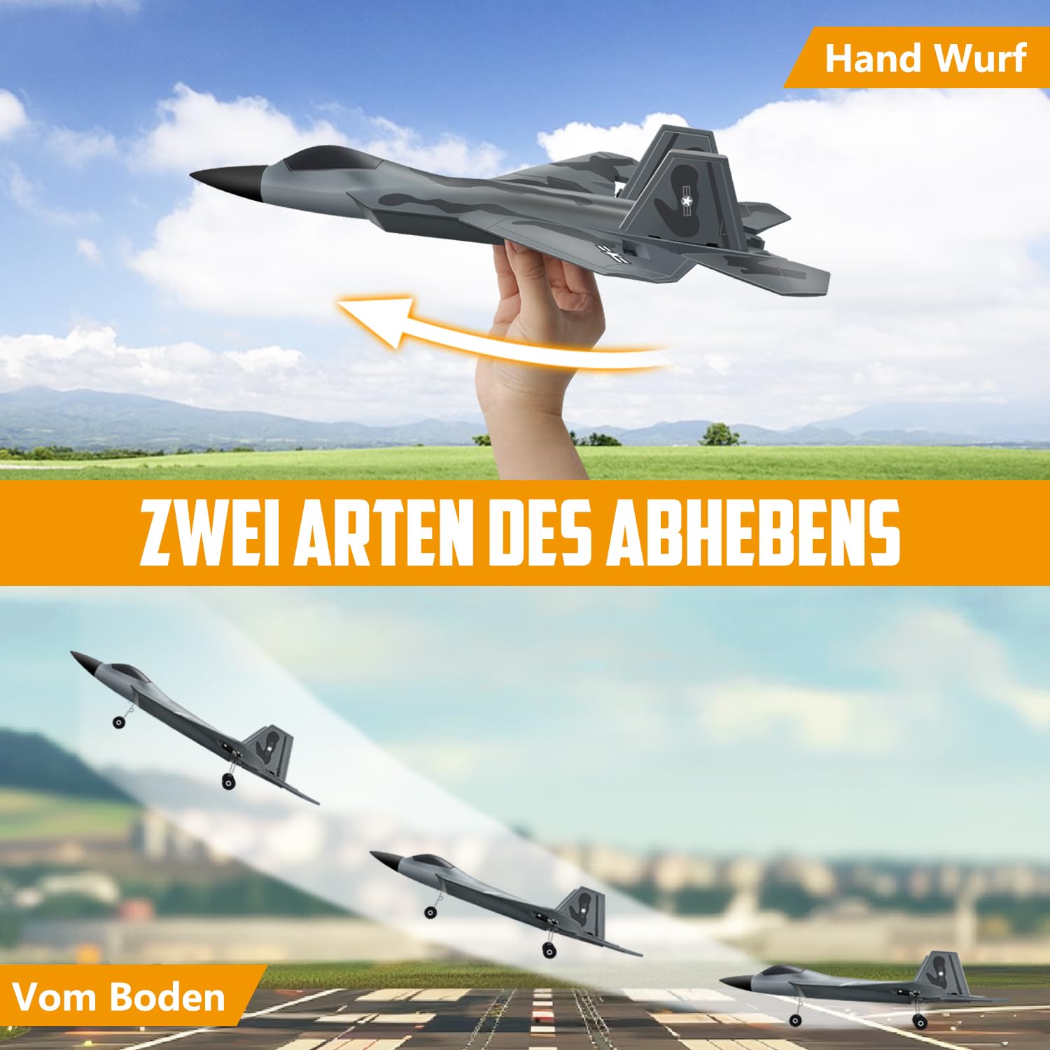 HAWK'S WORK 2 Kanal Ferngesteuertes Flugzeug F-22, Bereit zum Fliegen, 2,4 GHz RC Flugzeug Leicht zu Fliegen für Kinder & Anfänger