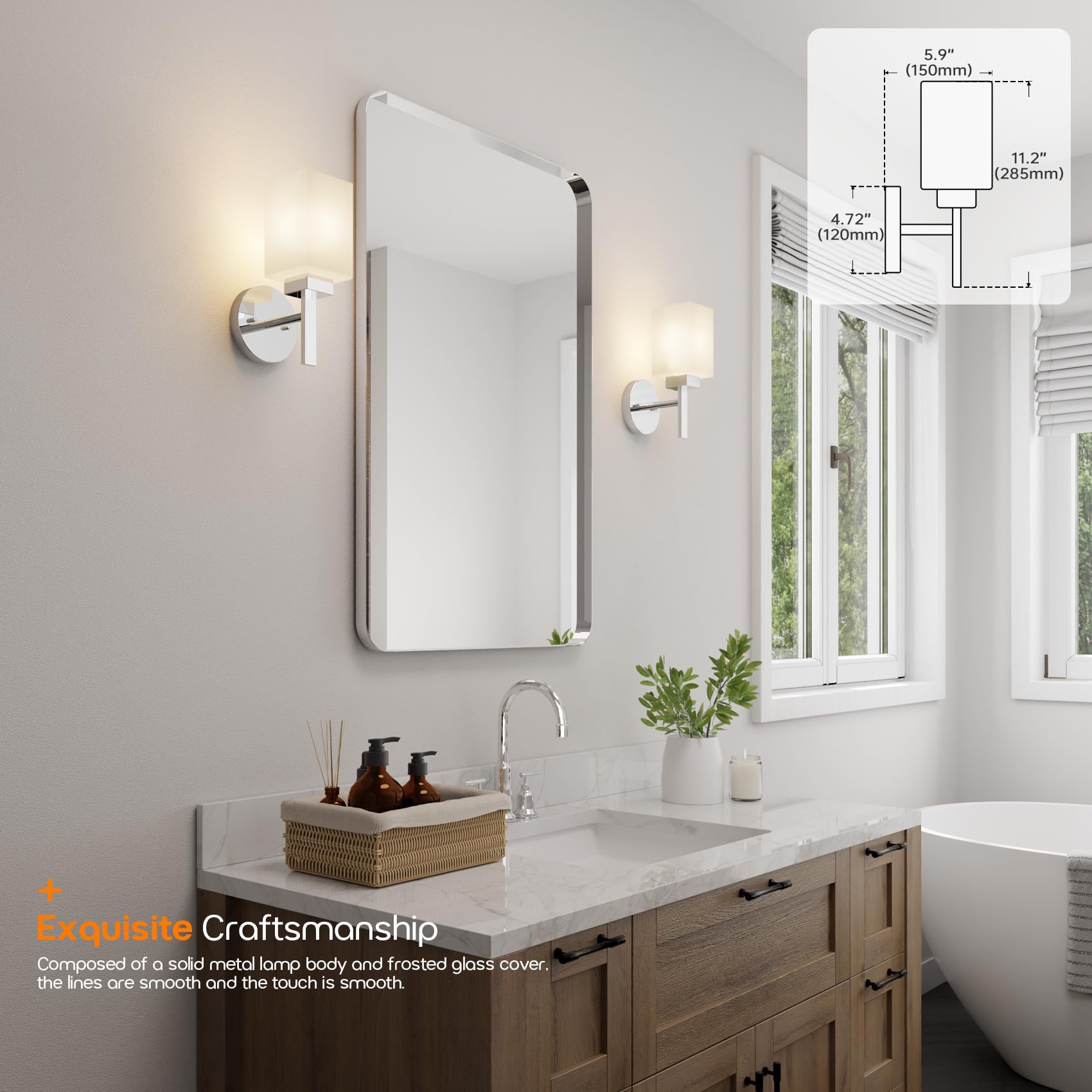 AONEON 2-Pack Brushed Nickel Bathroom Vanity Light – Frosted Glass Wall Sconces For Mirror, Kitchen, Bedroom, Or Porch (E26 Base, Up/Down Mount)