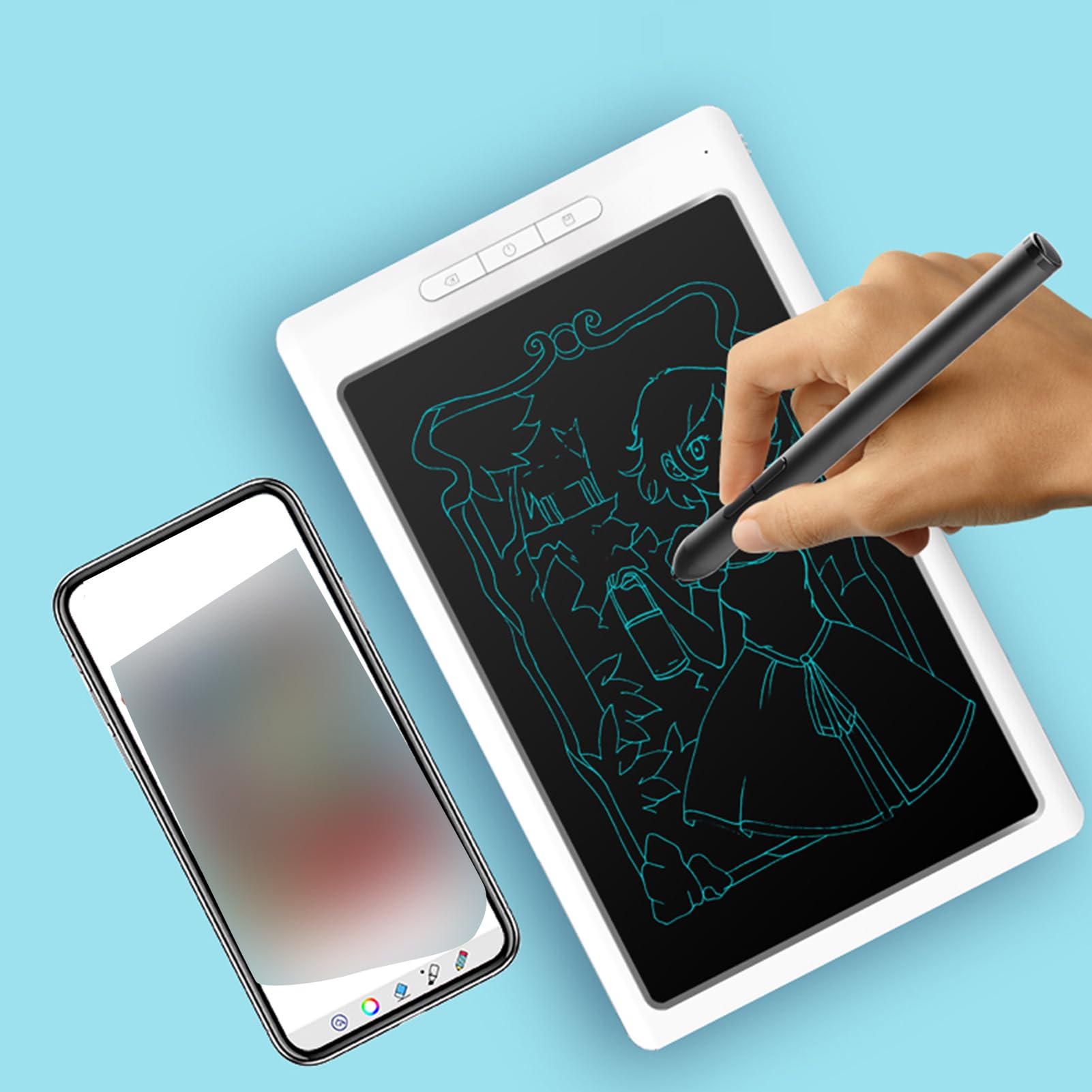 HUIOP Tablet grafico ligente 8192 Livelli di sensibilità alla pressione, note sincrone, trasmissione oro, tablet da disegno 25,6 x 16 x 1,17 cm / 10,08 x 6,3 x 0,46 pollici, bianco/grigio/oro