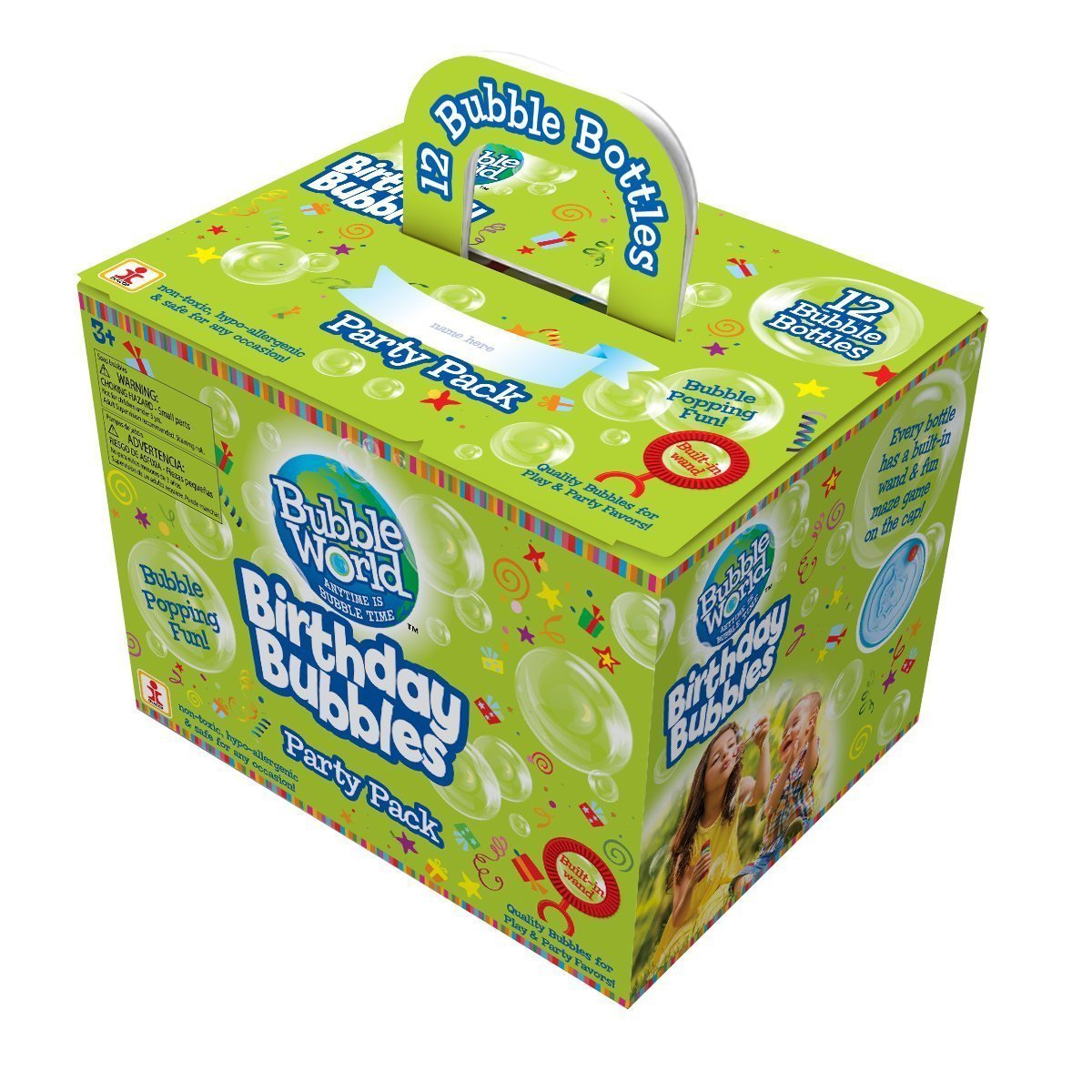 Bubble World Fun Birthday Bubbles (12 Pack) Bubbles for Kids – Non-Toxic Bubbles with Built-in Wand for Mess-Free Play!