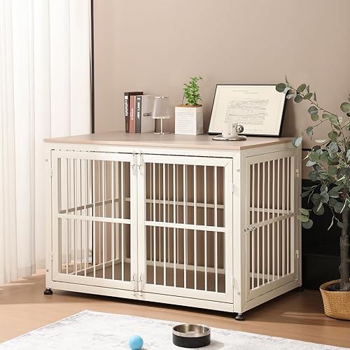 Miniatura 6 de Mueble rústico resistente de 48 pulgadas para perros extra grandes, mesa auxiliar decorativa para casa de mascotas, muebles de madera para perreras