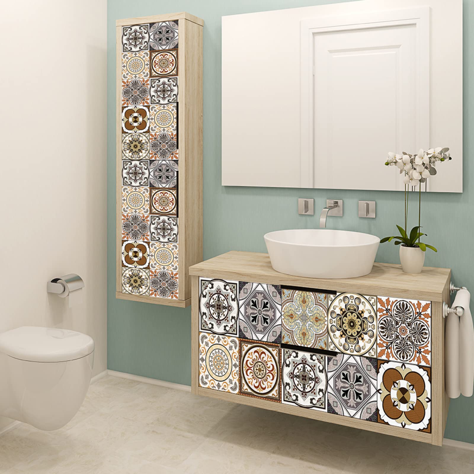 Naklejki imitujące płytki mozaikowe, Peel And Stick Tile Stickers Yellow Pattern 10/15/20cm 10/20/30 Pcs(10cm x 10cm*30PCS)