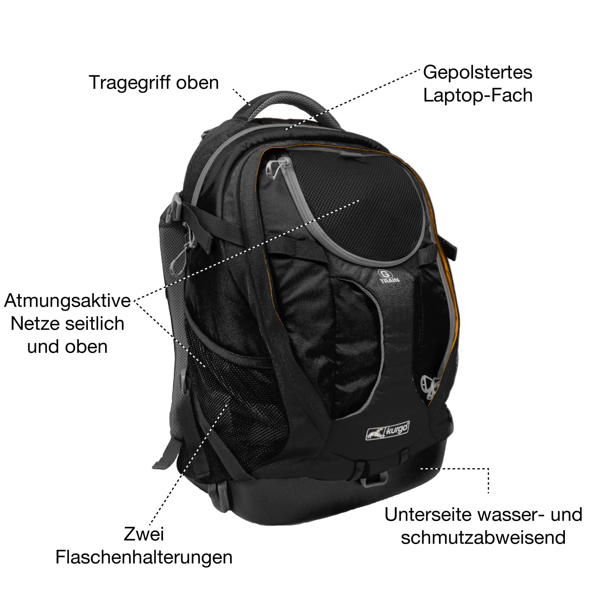 Kurgo G-Train Hundetransportrucksack - Bequeme Reisetasche für Hunde bis zu 11 kg - Wasserdichter Boden - Rucksack mit mehreren Fächern - Wanderzubehör, Robuster Abenteuerrucksack - Schwarz