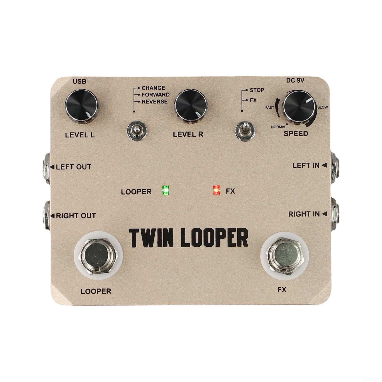 Rowin Looper Pédale d'effet pour guitare électrique Loop Station en alliage d'aluminium Entrée stéréo 11 modes de jeu Reverse et demi-vitesse True Bypass