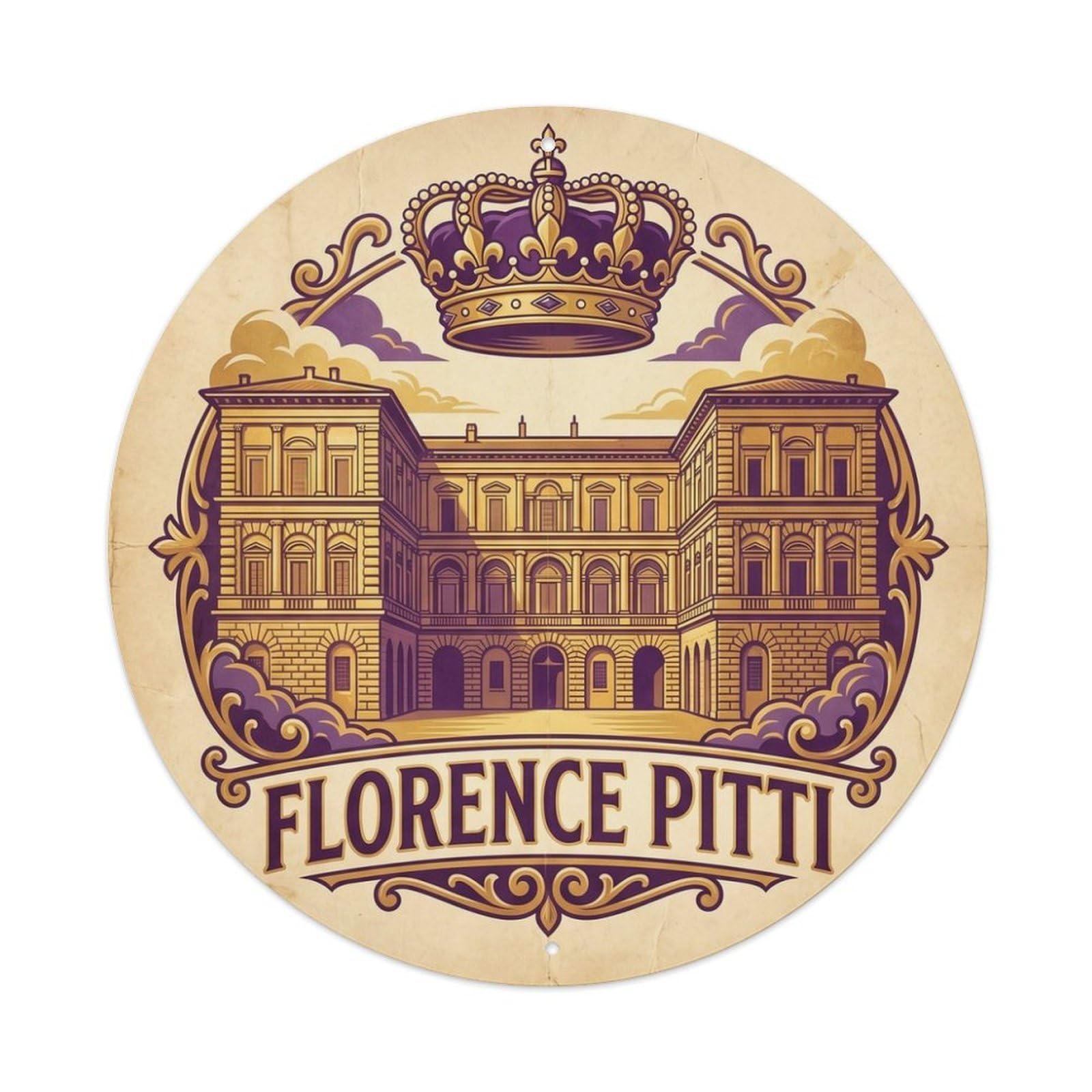 Olhnbad Style Heritage City Florence Pitti Palace Crown Travel Retro Metal Tin Sign