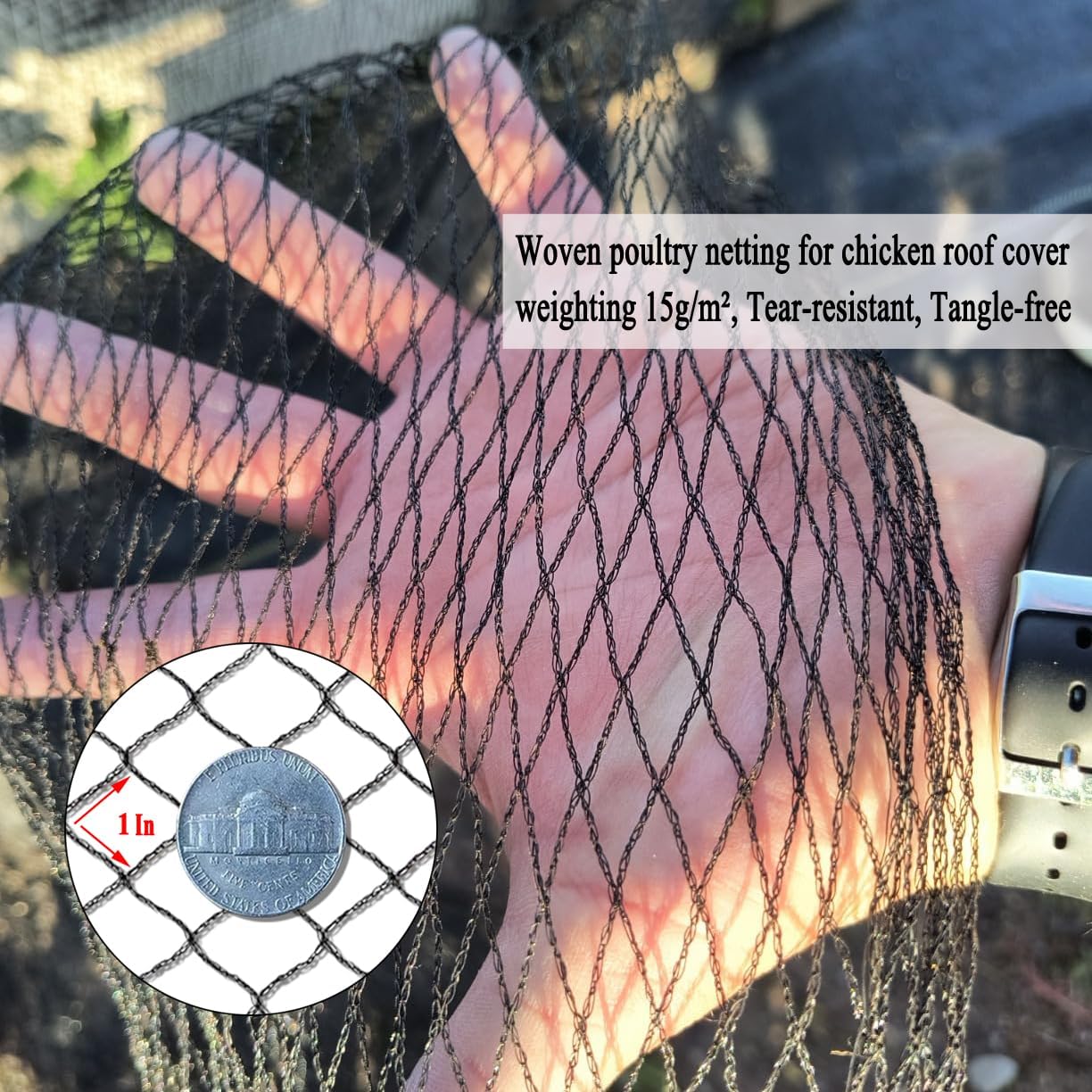 Junflying Bird Netting for Chicken Coop, 1 Inch Mesh 25x100 Ft Strong Woven Poultry Netting for Chicken Run Roof Cover, Against Bird Hawk Small Animals, Protect Strawberry Plant Fruit Tree Vegetable