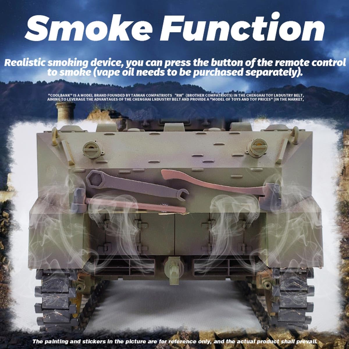 1/16 Scale RC Tank, US M5A1 Stuart, modello di carro armato radiocomandato con effetti sonori, telescopio scarico fumo R-C veicolo militare per adulti
