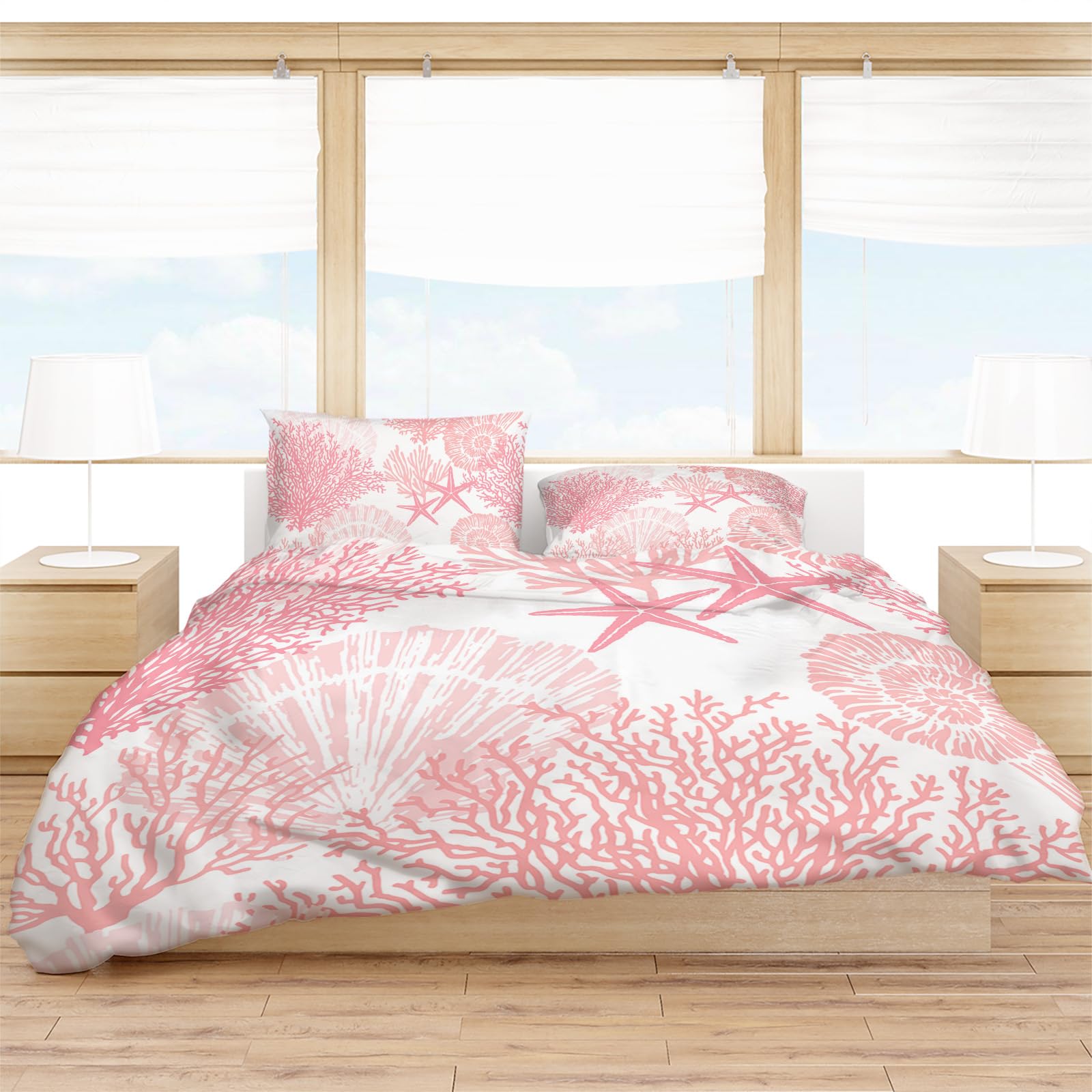 Ocean Bedding King Size Kids Starfish Shell Bed Sheet Set Conch