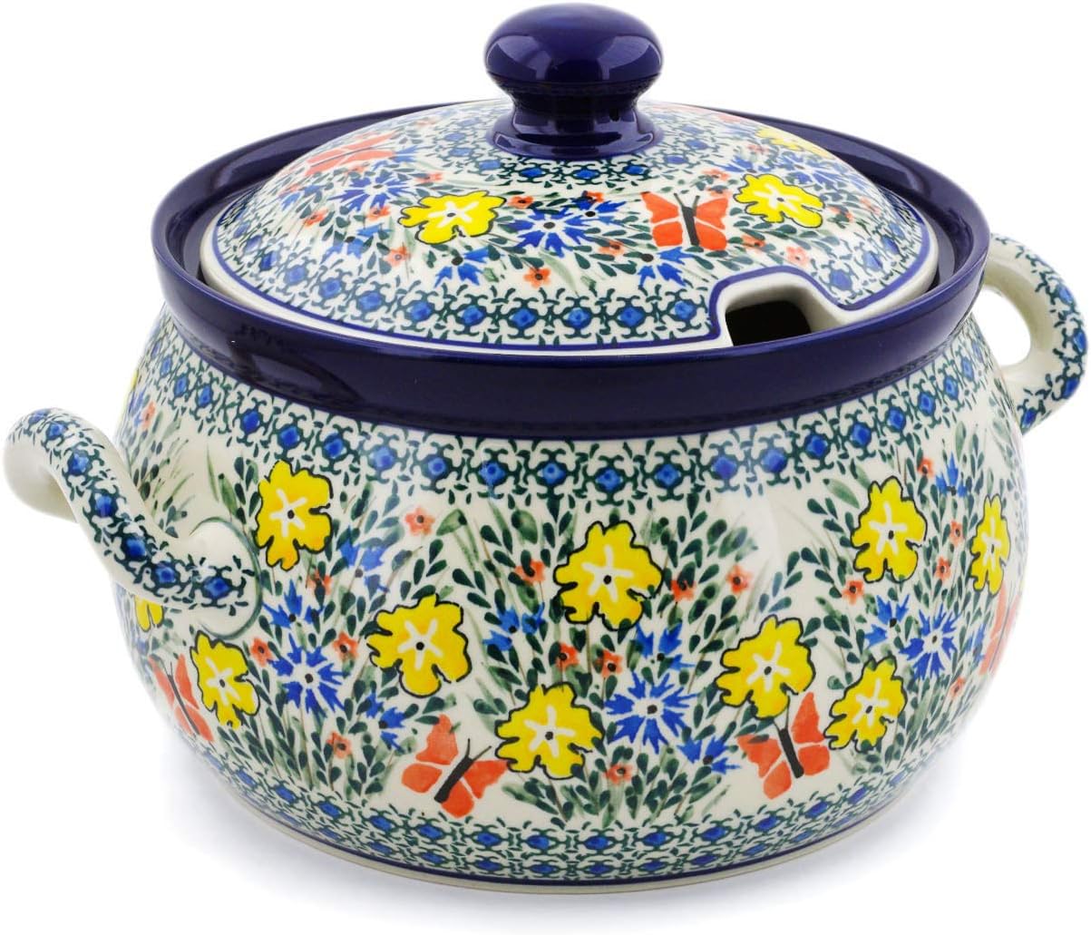 Polmedia Polish Pottery Tureen UNIKAT - Daylight Garden Pattern Handmade in Boleslawiec Poland by Ceramika Artystyczna + Certificate of Authenticity