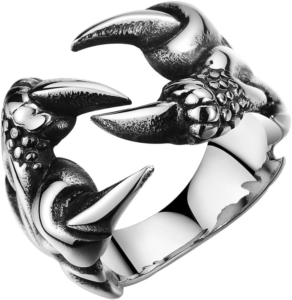 BOHG Jewelry Mens Stainless Steel Ring Gothic Wolf Dragon Scorpion Claw Tribal Punk Biker Polished Silver