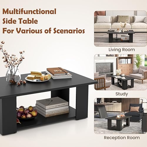 Miniatura 7 de Giantex Mesa auxiliar de 2 niveles con estante de almacenamiento, mesa rectangular rústica industrial para sala de estar, oficina, dormitorio, mesa