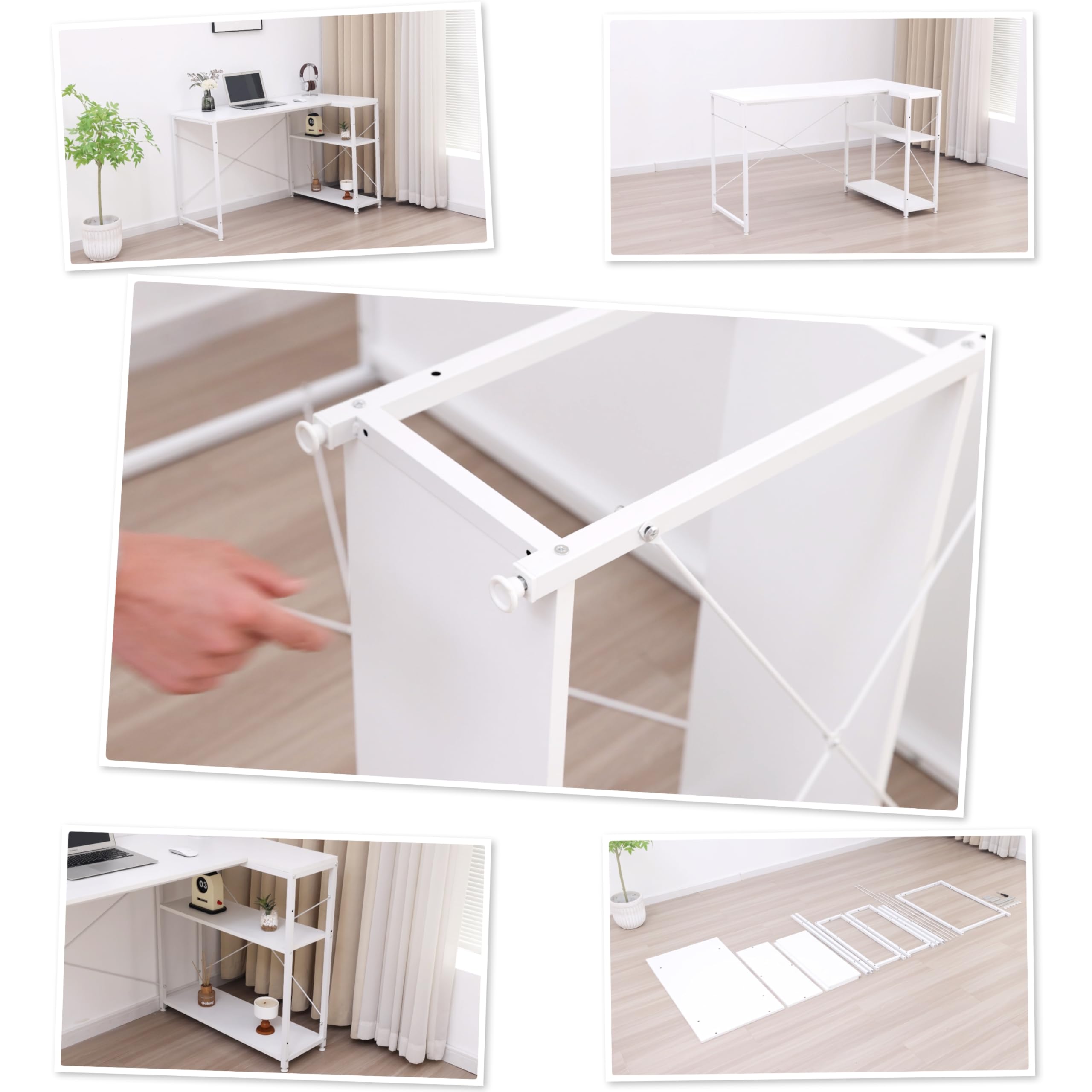 Garvis Eckschreibtisch 120x50 cm – L-Form Gaming Tisch mit Regal – Computertisch für Homeoffice(Weiß)