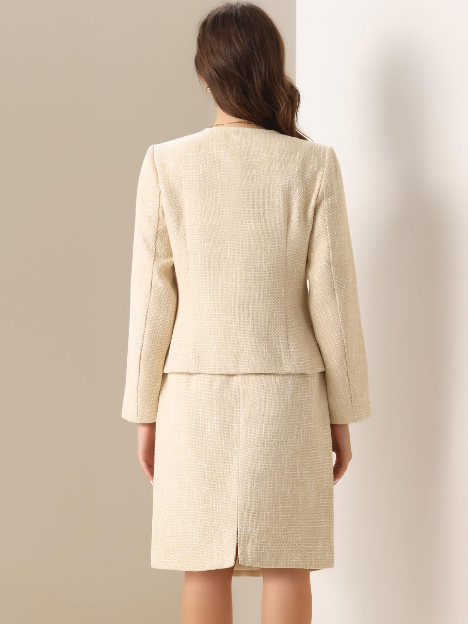 Allegra K Tailleur Donna Eleganti Completo Maniche Lunghe Giacca E Gonna 2 Pezzi Set Gonna da Lavoro da Ufficio