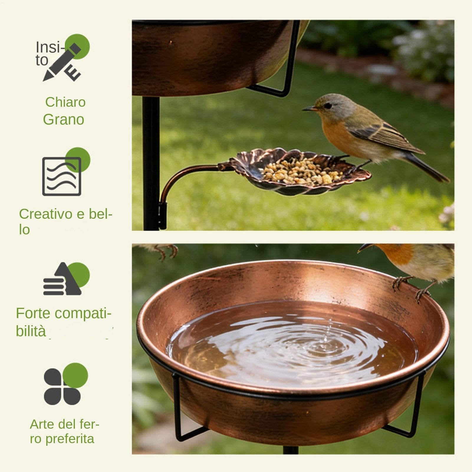 Vogelbad für den Außenbereich Rostbeständige Metalltränke mit | Vogelbad- Für Balkon, Terrasse, Hof, Patio, Garten, Rasen, Wasser, Kolibri, Dekoration, Teich