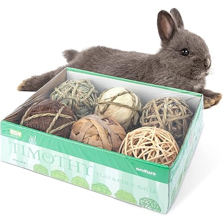 andwe Small Animals Play Balls Rolling Chew Toys & Gnawing Treats for Rabbits Guinea Pigs Chinchilla Bunny Degus - Pet Cage Entertainment Accessories