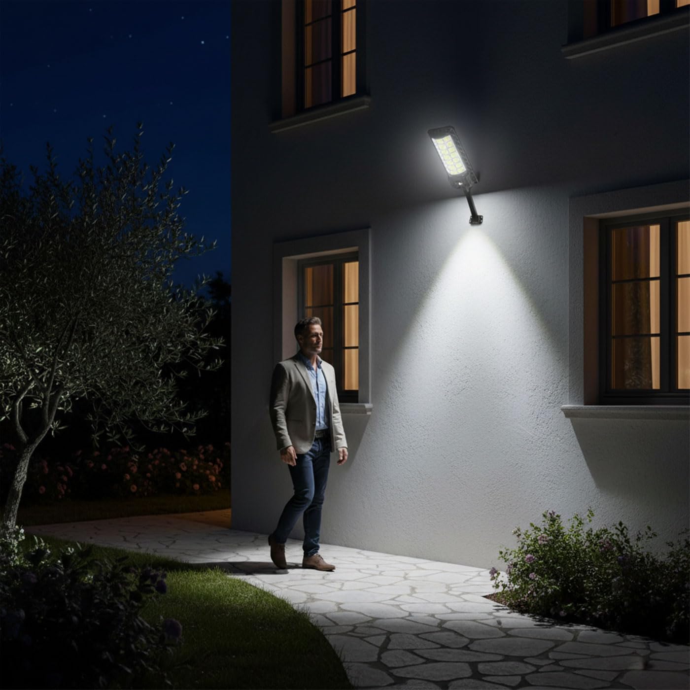 Lampione Solare 1500W 240 LED da Esterno con Sensore Movimento e Crepuscolare, IP65 Impermeabile, Pannello Monocristallino, Batteria Litio 12h, Luce Solare per Giardino, Cortile, Strada