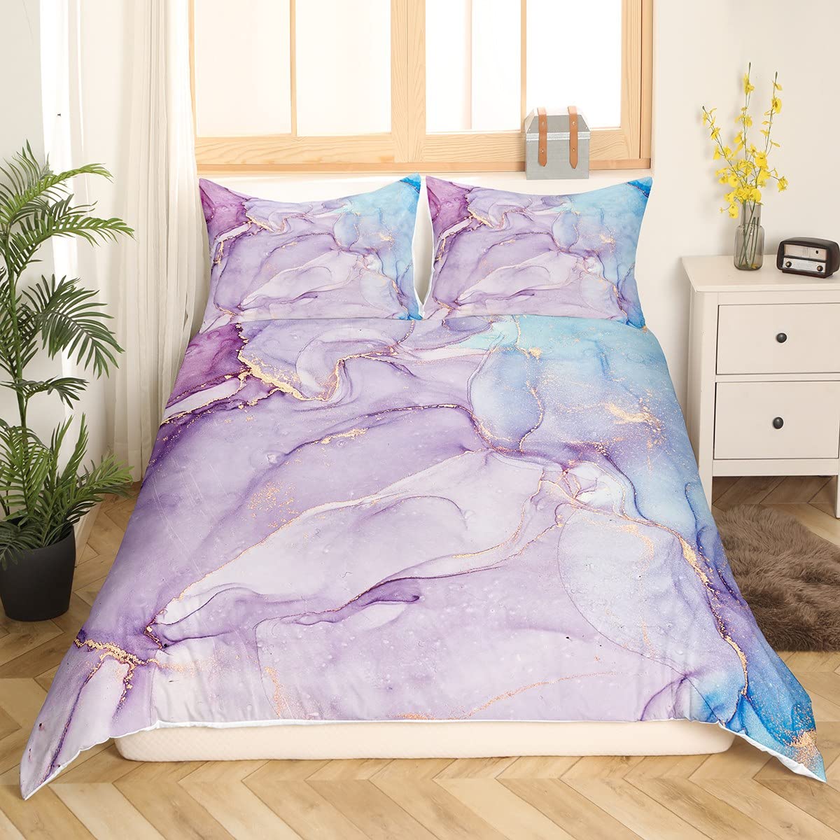 Marble Duvet Cover Set Double Size, Abstract Stone Texture Comforter Cover with 2 Pillowcases - Image 3