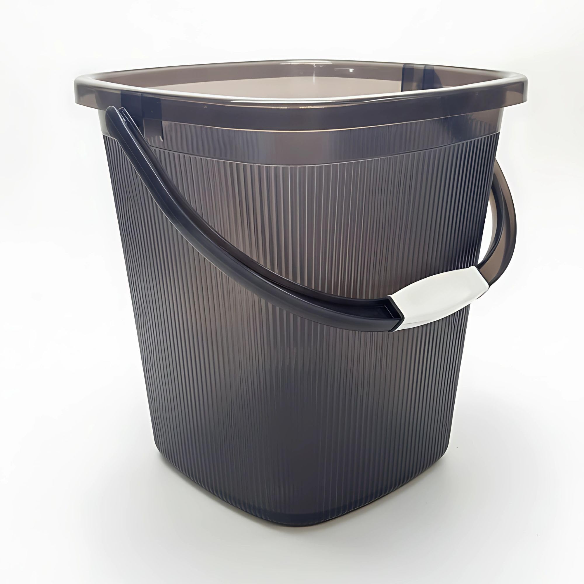GALOOF Strong Plastic Bucket Mug Bathroom Set of 2 for Kitchen & Bathroom | Solid Color Striped Pattern Balti with Mug (Transparent Grey, 25 Liter Bucket + 1.5 Liter Mug) 4