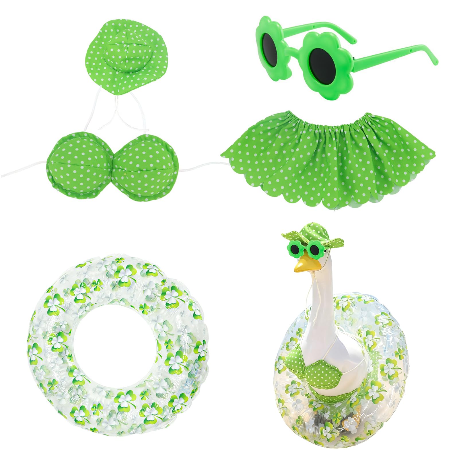 Porch Goose Bikini Outfits, Novelty Duck Costume, 23 Inch Goose Statue Clothes with Hat Sunglasses Swim Ring, Cute Porch Goose Summer Swim Outfit, for Outdoor Garden Yard Lawn Patio Decor (Green)
